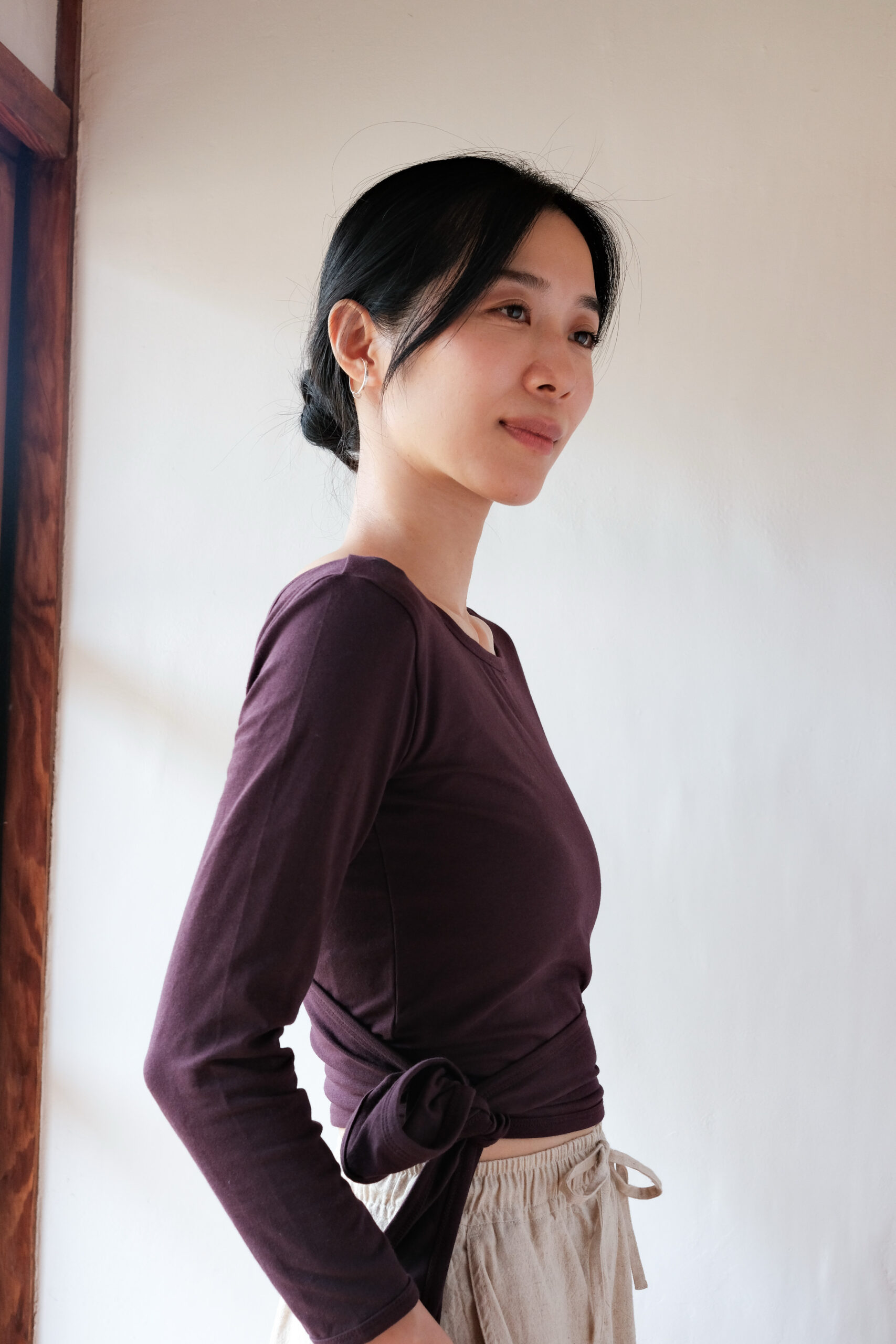 Organic cotton wrap top (burgundy) - 画像 (5)