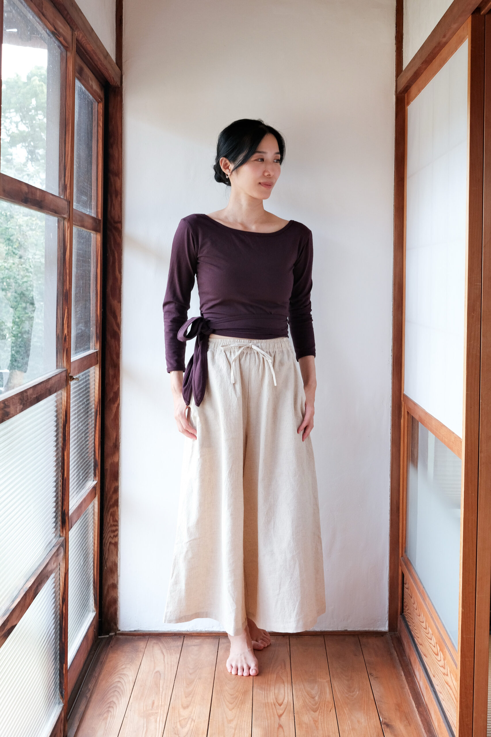 Organic cotton wrap top (burgundy) - 画像 (4)