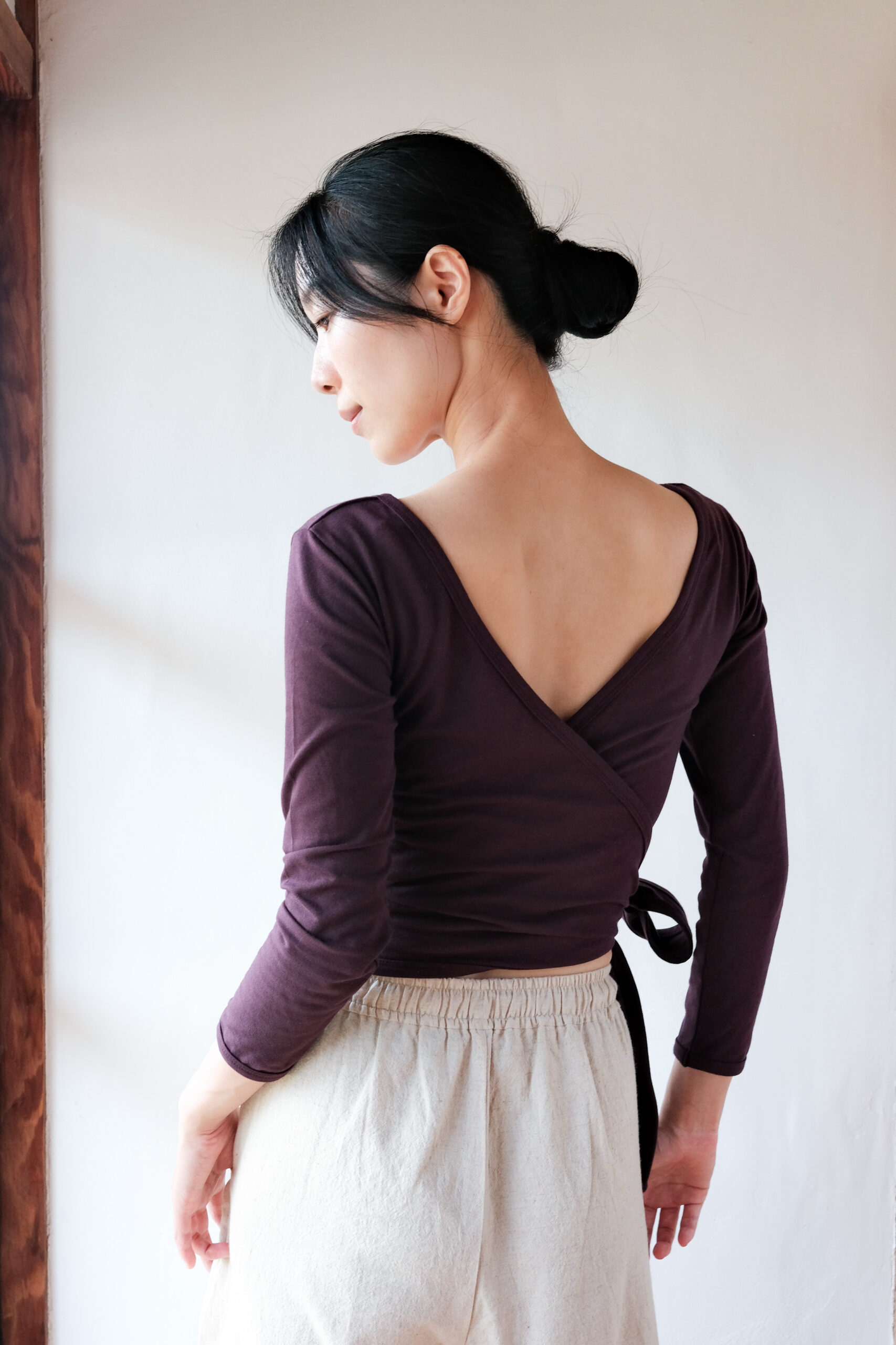 Organic cotton wrap top (burgundy) - 画像 (2)