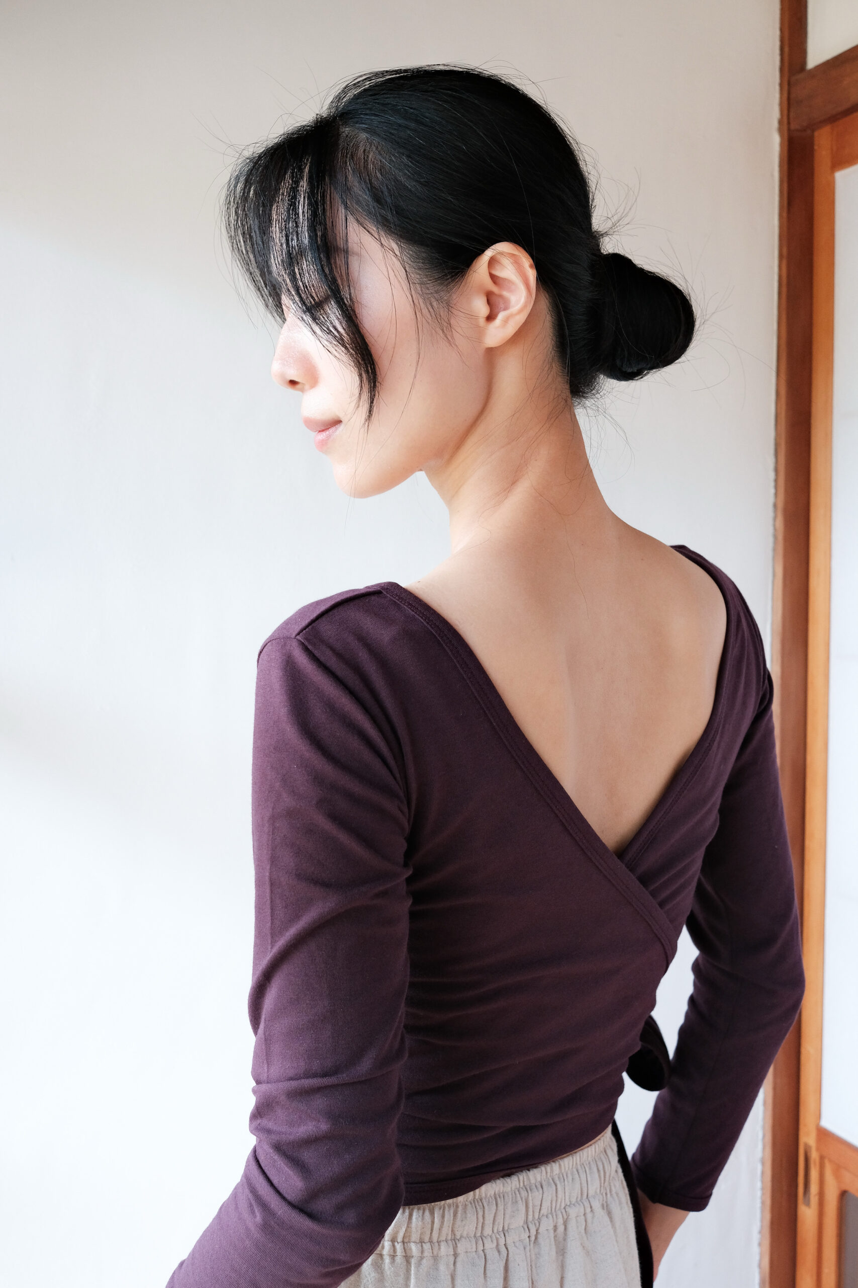 Organic cotton wrap top (burgundy) - 画像 (3)