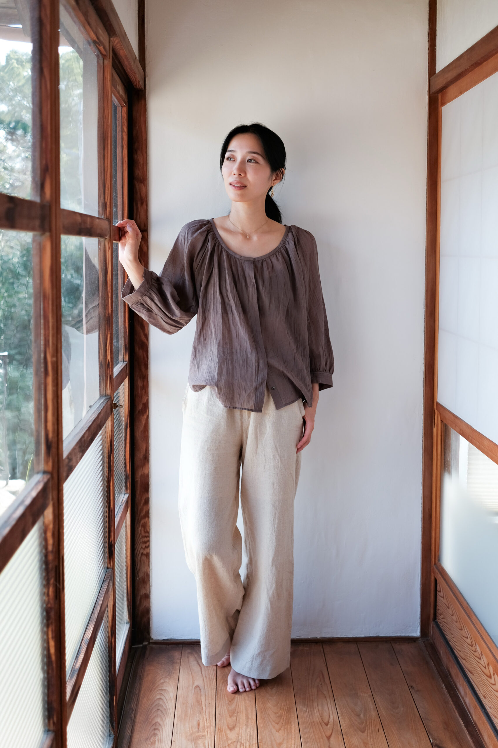 Voile cotton shirt blouse (soft brown) - 画像 (8)