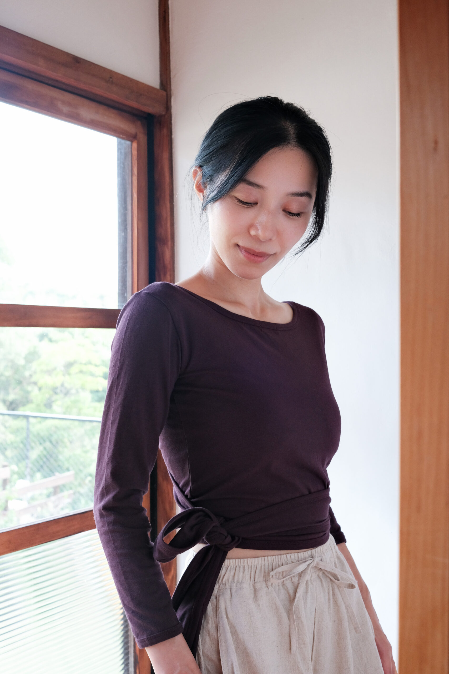 Organic cotton wrap top (burgundy) - 画像 (6)